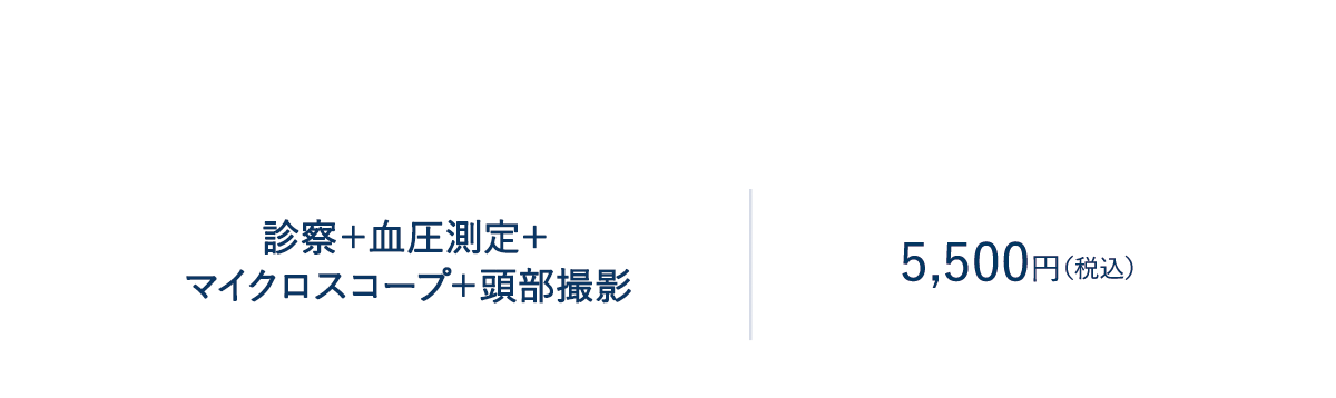 初診察＋血圧測定＋マイクロスコープ＋頭部撮影：5500円